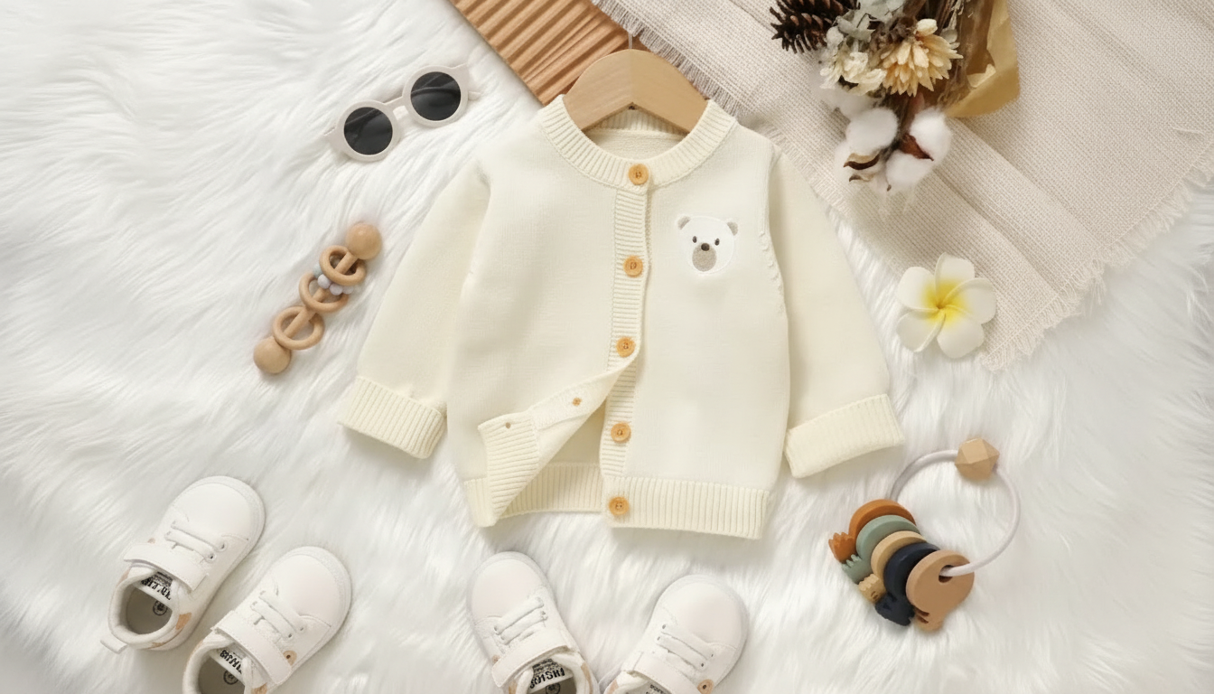 Cozy Cotton Knit Baby Cardigan: Unisex Button-Up Layer